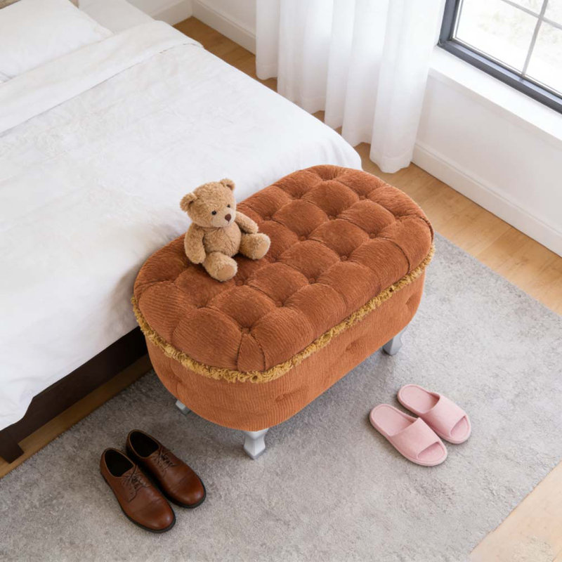 Banc de rangement 29,5 po, banc de bout avec capitonnage, Orange