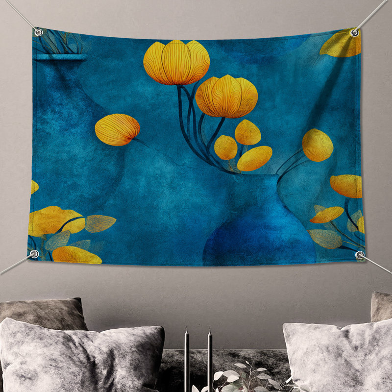 Tapisserie murale fleurs - décoration murale florale, H 68 po x l 80 po avec 4 œillets