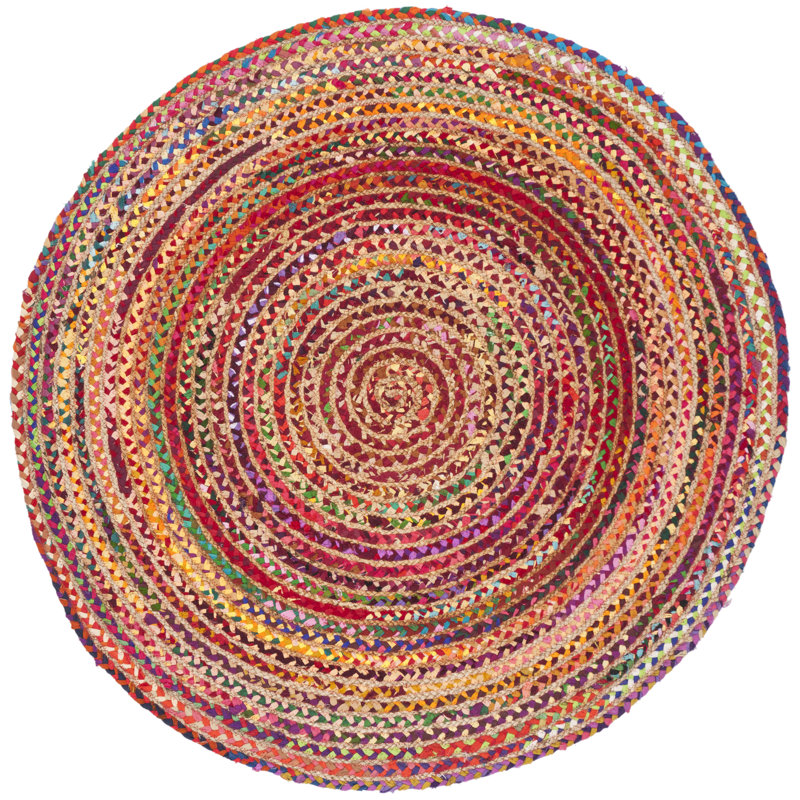 Heidelberg Hand Woven Cotton/Jute Rug in Red, Round 5'