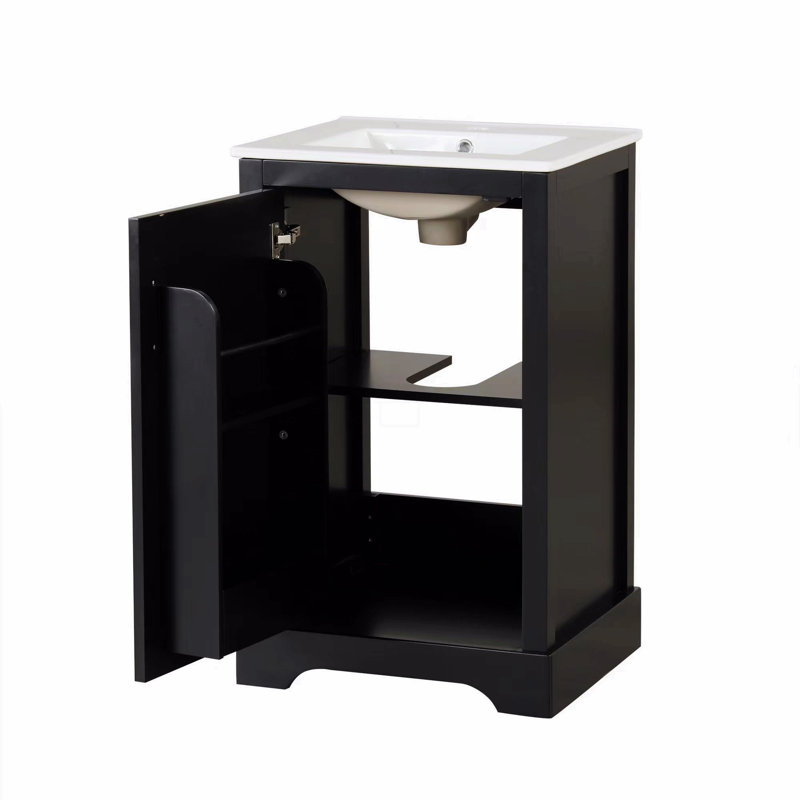 Meuble-lavabo de 20 po avec lavabo, armoire de salle de bain avec porte à fermeture douce, support de rangement et tablette réglable