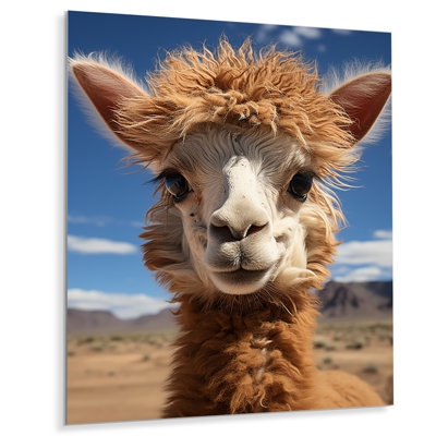Beige lama Portrait I - animaux, art mural en métal