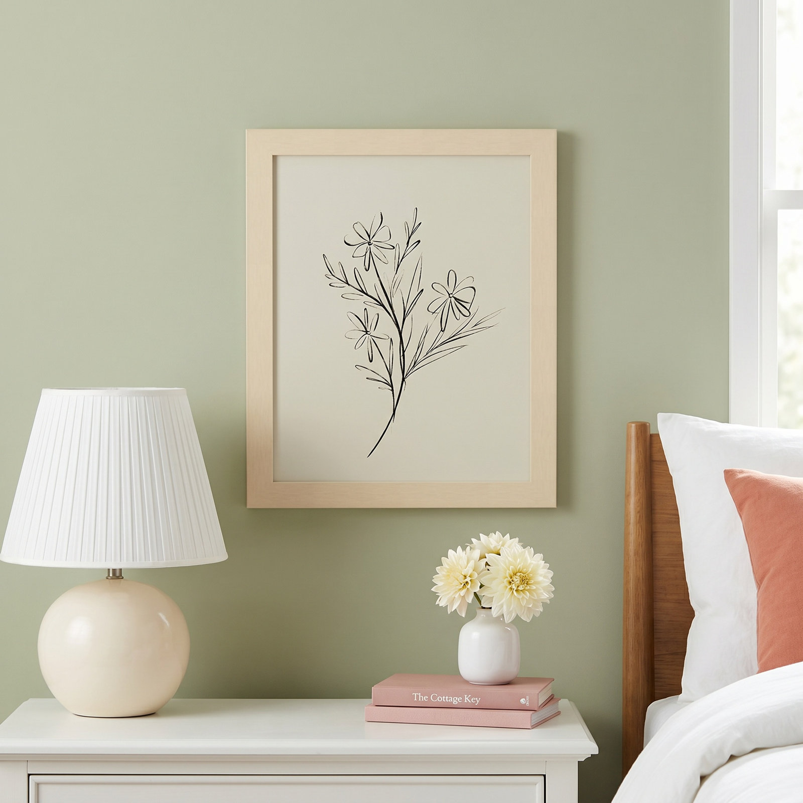 Line Drawn Flowers 1 by Border Bloom - Picture Frame Art, 11" W x 13" H x 1" D, Brown Framed