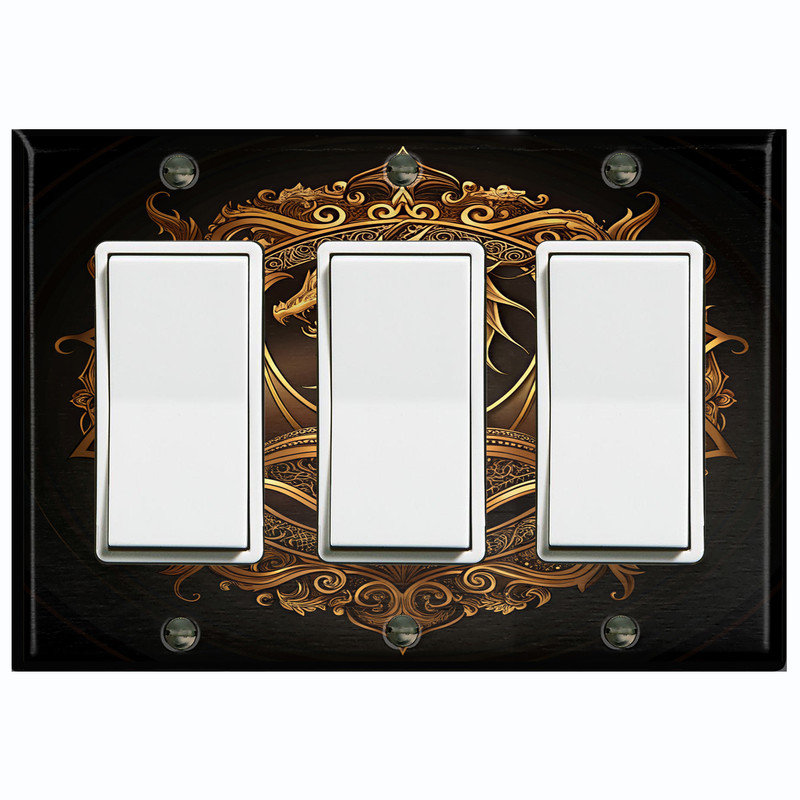Couvercle de plaque d'interrupteur en métal; Bascule GFI à 3 bandes US standard - emblème Dragon, Triple GFI / berçant # 7