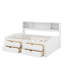 Lit de jour double en bois avec 2 armoires de chevet, tablettes et tiroirs-336590308
