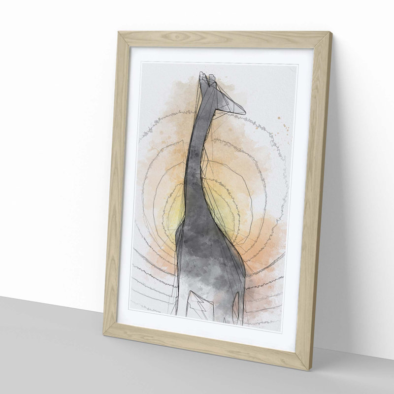 The Silhouette of a Giraffe in Abstract - Framed Print, 50cm H x 35cm W x 2cm D, Oak
