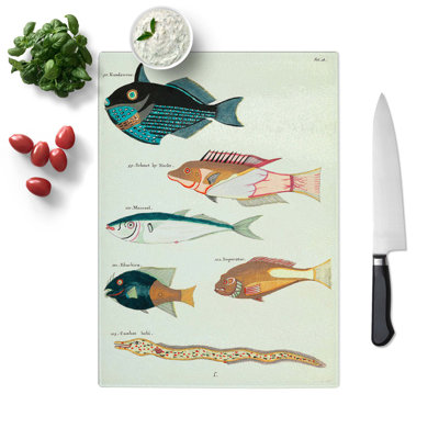 Glass East indies Fish Illustrations Fol. 18 by Louis Renard Chopping Board