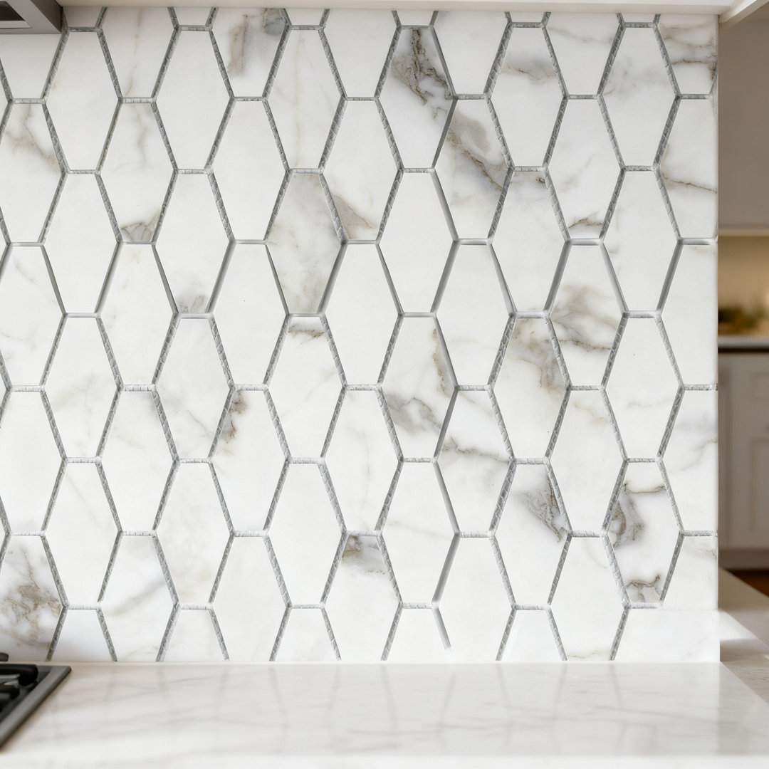 Art Deco Elongated Hexagon 2" x 2" Glass Mosaic Tile Abolos 