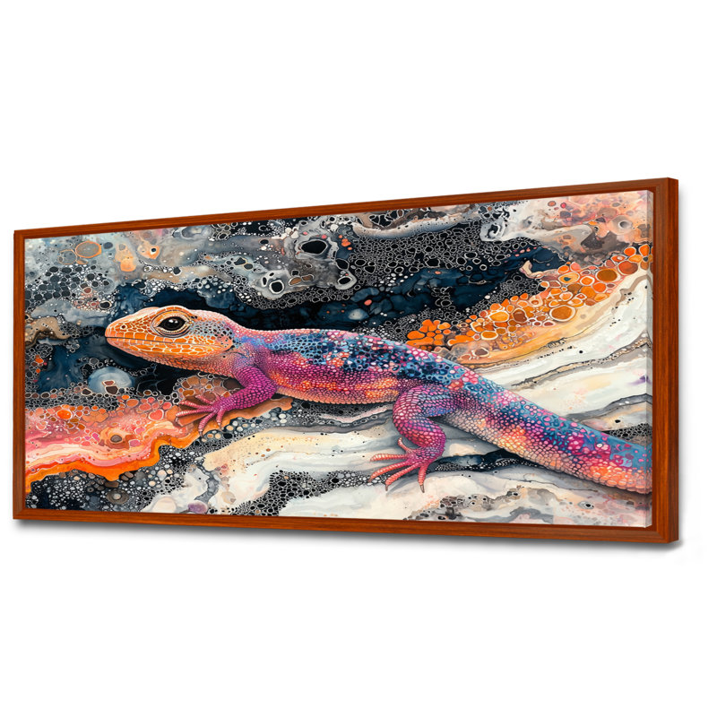 Lézard coloré dans le lac Harmony II - lézard, art mural, H 28 po x l 60 po, Impression encadrée flottante, Brun