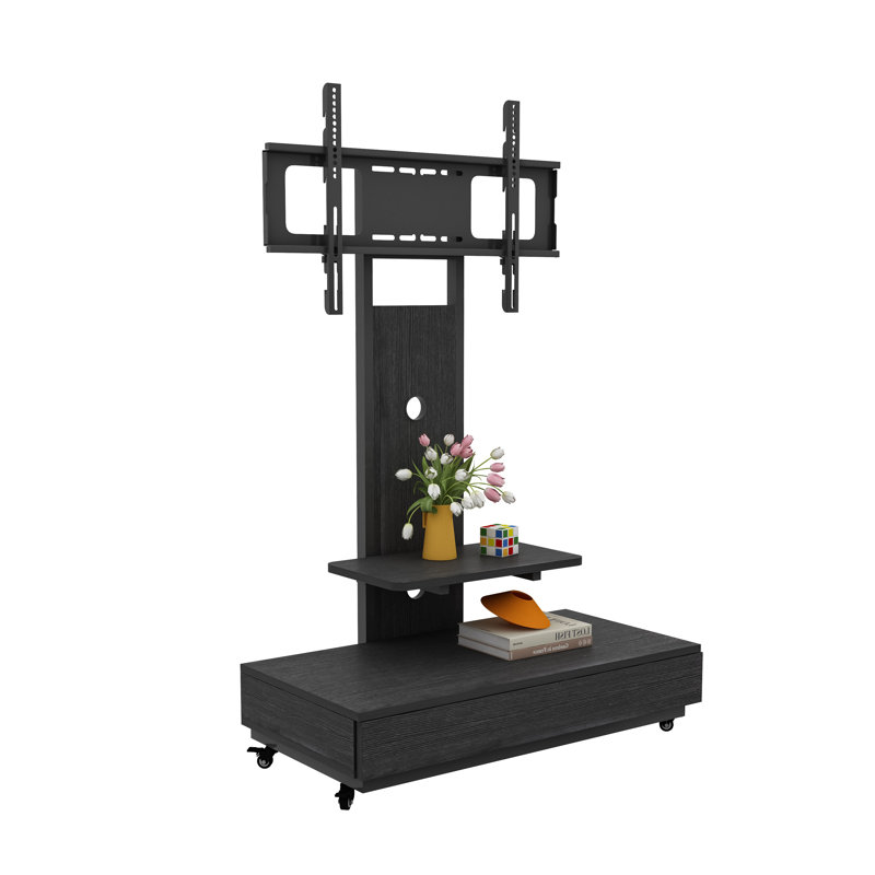 Meuble télé mobile moderne avec tiroir de rangement et support réglable, console multimédia pour téléviseur de 32 à 75 po, centre de divertissement noir pour le salon et la chambre à coucher