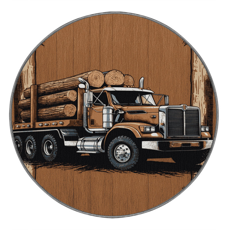 Machine Washable Transportation Brown Area Rug, Round 6'