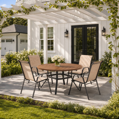 4-Person Round Patio Dining Set With Stackable Textilene Chairs