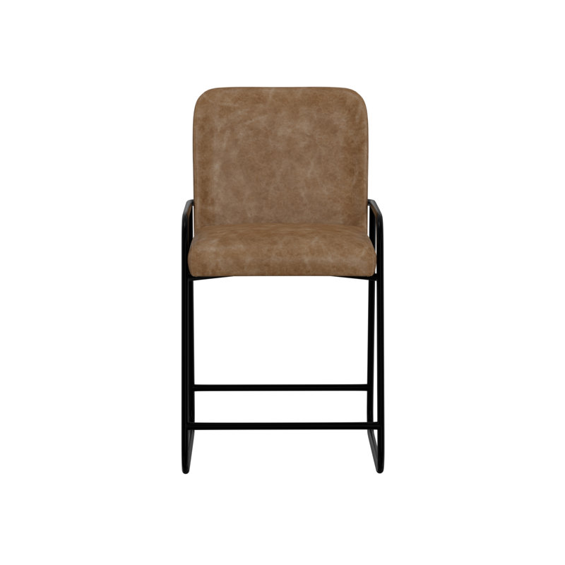 Tabouret de bar rembourré Rudy, Cognac, Tabouret de comptoir (siège d'une hauteur de 24 p