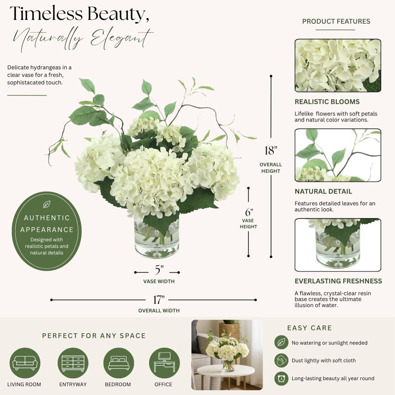 Faux Hydrangea with Vines in Vase