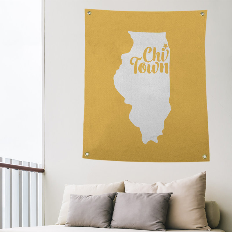 Tapisserie murale chi town illinois, H 80 po x l 59 po, Jaune