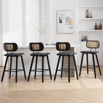 26" Upholstered Rattan Back Counter Height Bar Stools