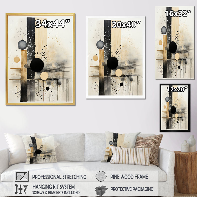 Monochromatique Fusion III - Collages abstraits, art mural, salon, H 40 po x l 30 po, Toile avec cadre flottant or