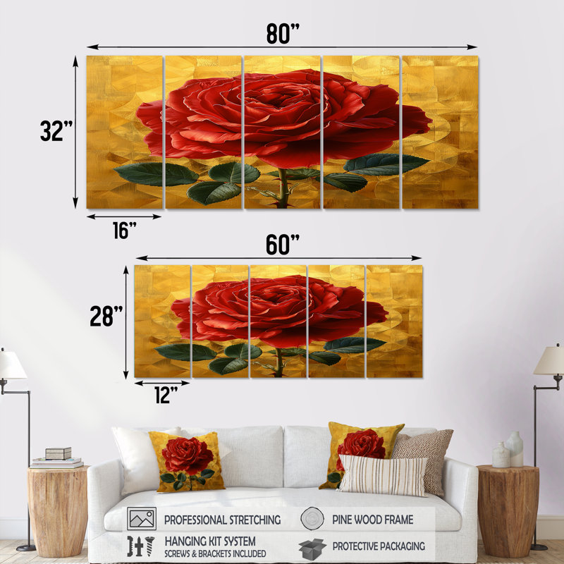 Jaylah - Rose Wall Art Set 5 Piece, 32" H x 80" W