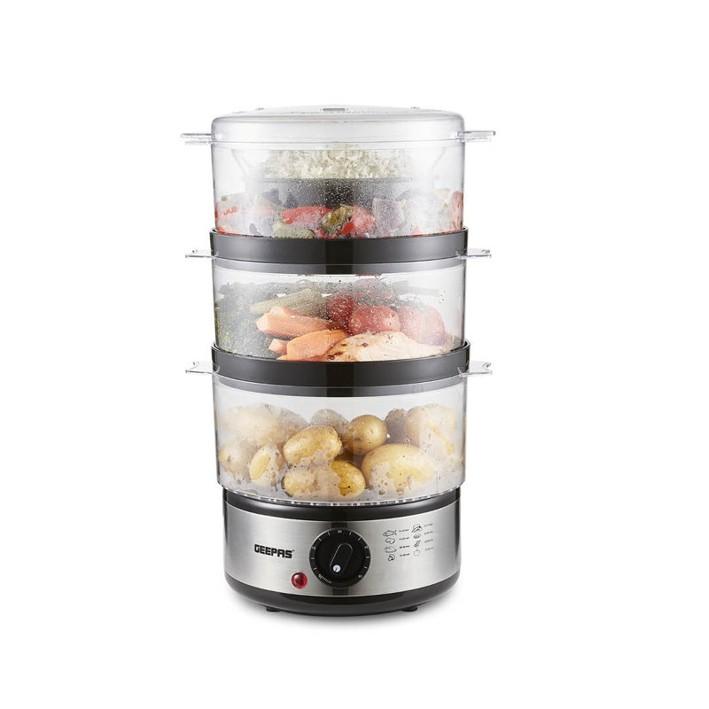 Geepas 3-Tier Food Steamer, 7.2L Electric Vegetable Steamer With 3 Removable Cooking Bowls - 400W