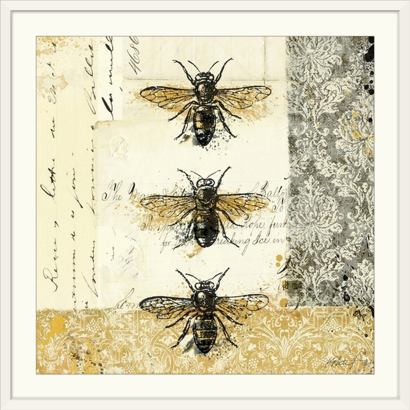 « i », impression Golden Bees 'n Butterflies, H 32 po x l 32 po x P 1 po, Cadre blanc