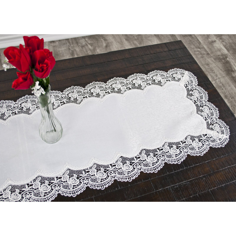 Antique Royal Rose White Jacquard Table Runner