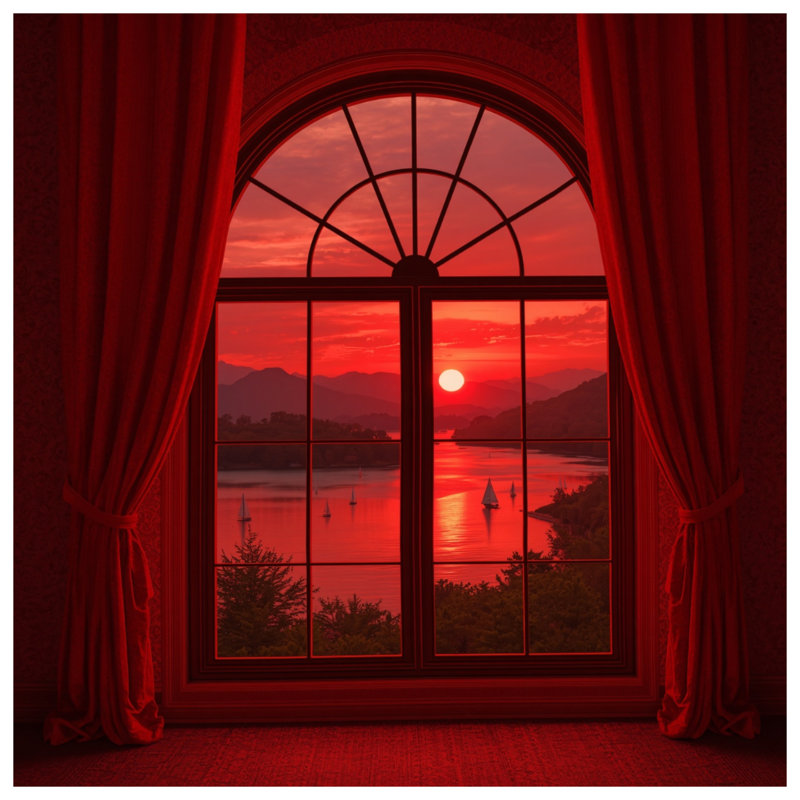 Red Sunset Through Window Quilted Bedspread All Sizes, King