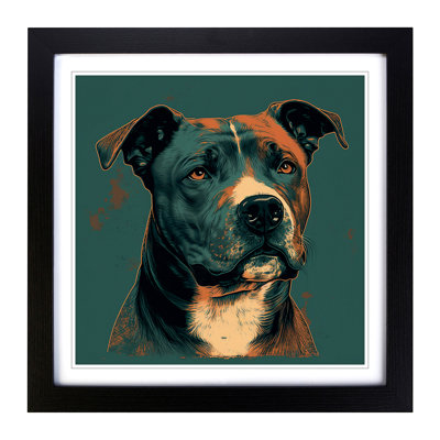 Staffordshire Bull Terrier Retro - Single Picture Frame Print on Wood