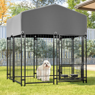 Chenil d'extérieur pour chien avec toit, cage métallique soudée robuste, conception à verrou sécuritaire pour chiens et animaux de compagnie