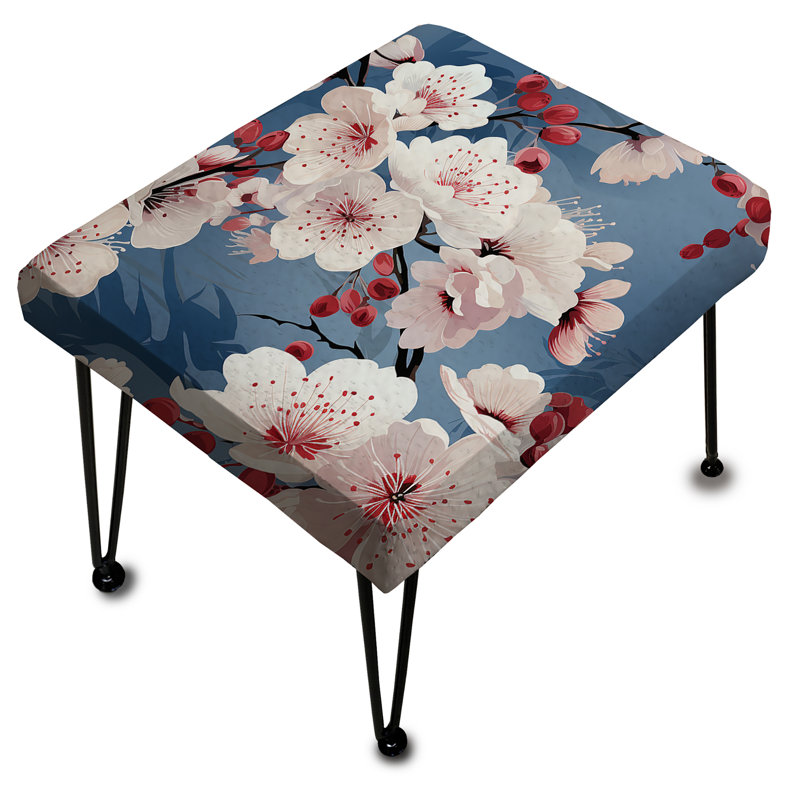 Motif floral de cerisier rose et bleu - Repose-pieds rectangulaire floral