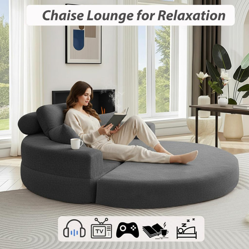 Canapé convertible en velours de 71 po avec 2 coussins Boneless, Gris