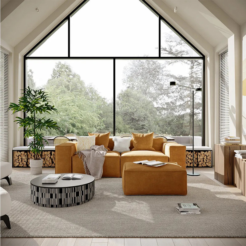 Canapé modulaire surdimensionné en tissu Barrett, Jaune, H 30,2 po x l 83,86 po x P 65,35 po, 3