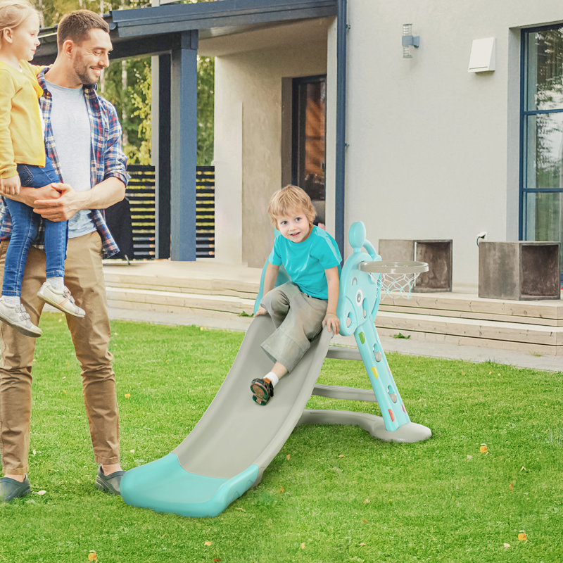 Aire de jeu 2 en 1 avec glissade et cerceau - 18 mois 4 ans pliable bleu