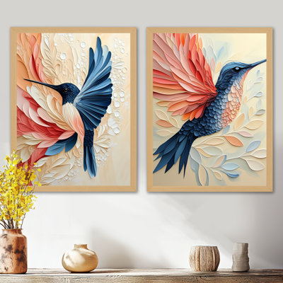 Colibri dans la lumière émeraude I - Tableau encadré en deux parties Colibri