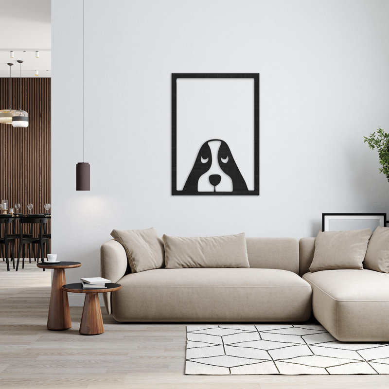 Décoration murale abstraite rectangulaire avec visage de chien - ACM, H 32 po x l 23 po x P 0,25 po, Argent