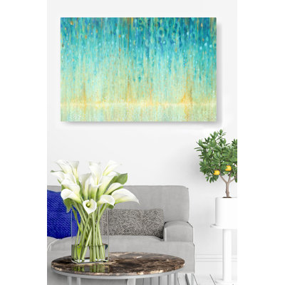Rain Abstract, Cool, Contemporary, Green, Teal, Blue, Yellow, Gold, Indigo, Crop