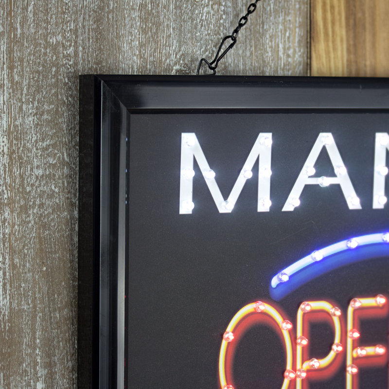 Trinx Man Cave Open 24/7 Framed LED Sign - 10" x 19" x 0.75"