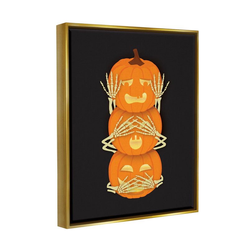 «Hear See Speak No Evil Pumpkins» par Linda Birtel - Impression sur toile, H 21 po x l 17 po x P 1,7 po