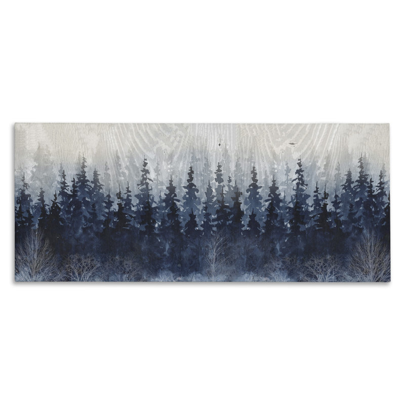 Rustic Blue Forest Tree Line Landscape Canvas Wall Art, 24x10