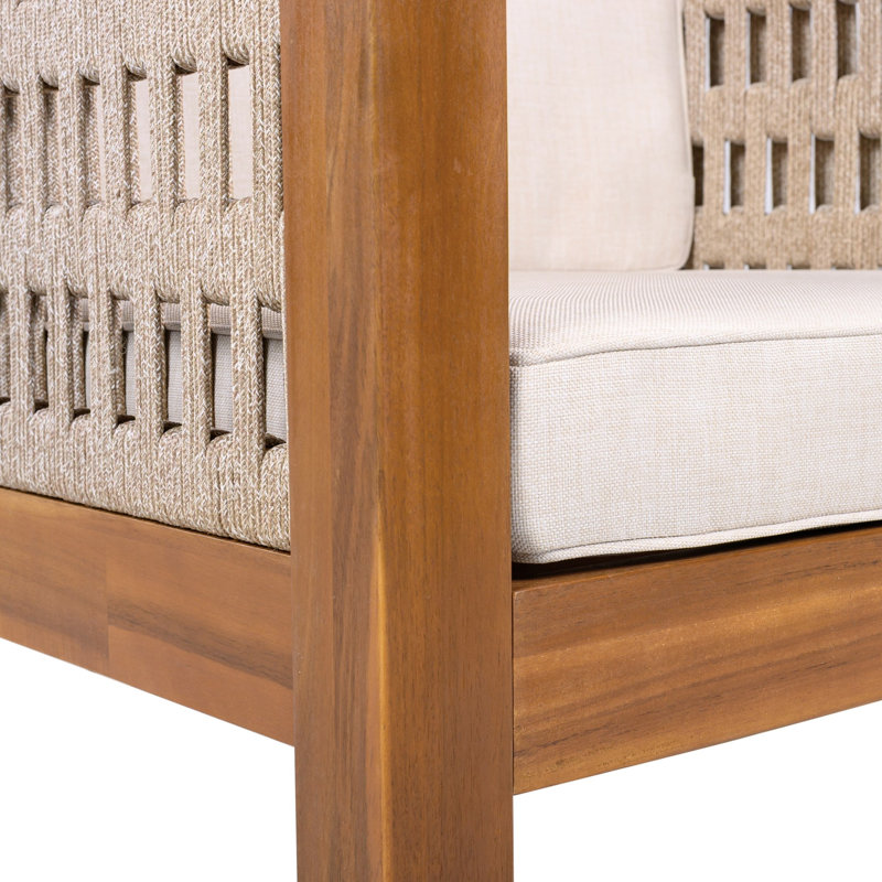 Ensemble de 2 chaises longues de patio moderne, bois d'acacia, corde beige pour patio