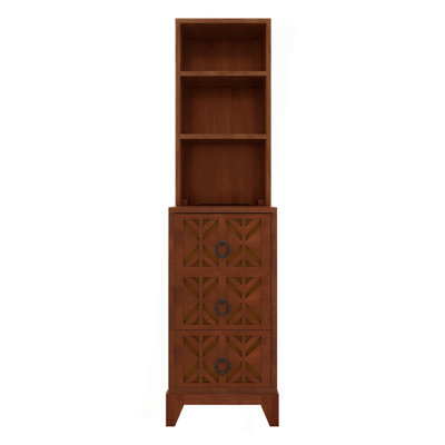 End Table With 3 Drawers, Corner Table With 2 Open Shelves, Tall Side Table For Bedroom And Corner