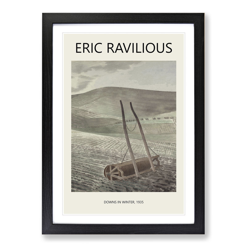 Downs In Winter by Eric Ravilious - Single Picture Frame Print, Black Framed, 48cm H x 36cm W x 2cm D