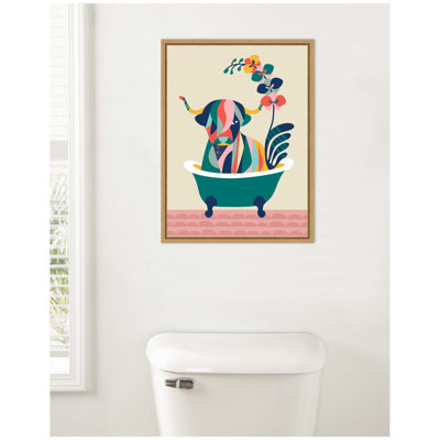 «MCM Cow in Bathaign» par Rachel Lee, 3 oiseaux, reproduction d'art sur toile encadrée