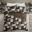 Ensemble de courtepointe réversible 3 pièces - réversible, noir / brun, microfibre, tissu écossais sur l'envers, lit double / grand réversible facile à laver, rembourrage en coton, taies décoratives avec fermeture à glissière