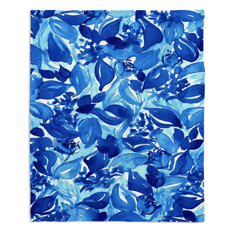 Couverture en sherpa doux bleu turquoise à fleurs, l 51 po x L 60 po