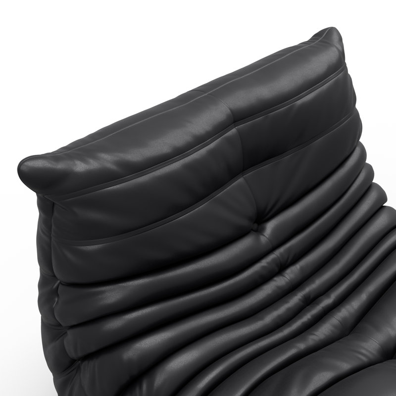 Armless Bean Bag Lounge Chair with Ergonomic Foam Support,  Modular Floor Seating, Black Faux Leather