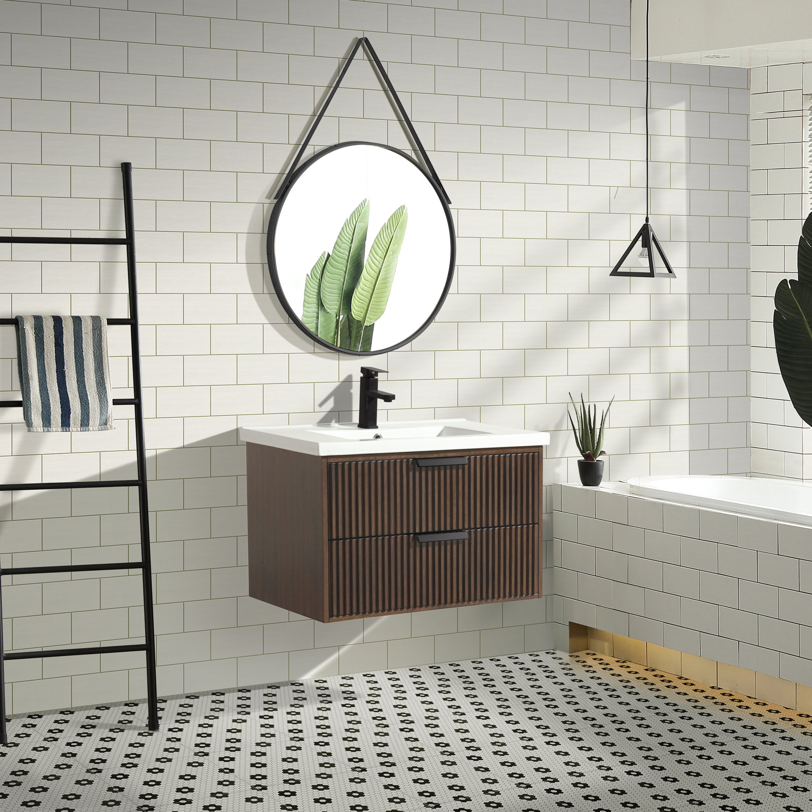 Anelie 30'' Single Bathroom Vanity, Walnut, Matte Black