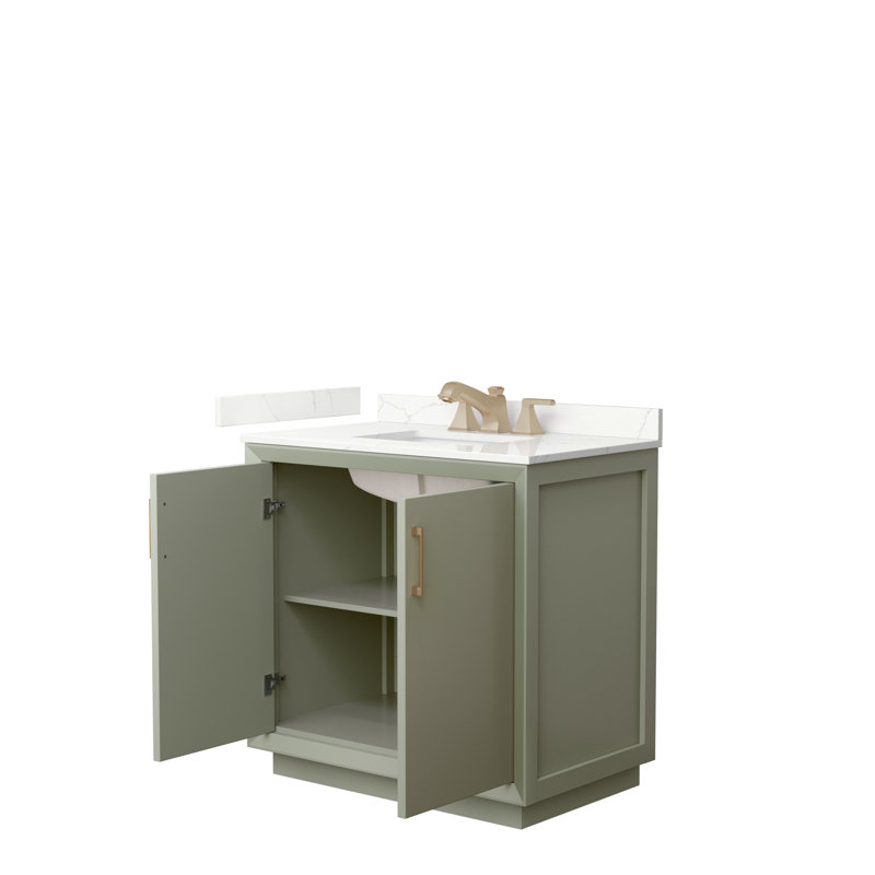 Meuble-lavabo simple avec plateau Strada 36, Quartz Giotto, Vert clair, Noir mat