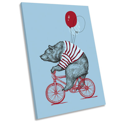 Bear Bicycle Balloons - Wrapped Canvas Print