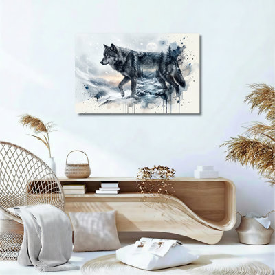 Ensemble de 1 tableau sur toile Loup dans la neige