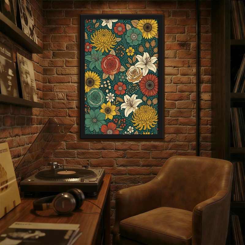 Motif floral de plantes et de fleurs aux couleurs vives et aux fleurs variées, H 30 po x l 20 po