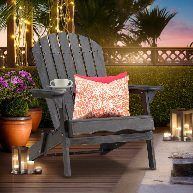 Acacia Wood Folding Adirondack Chair, Gray